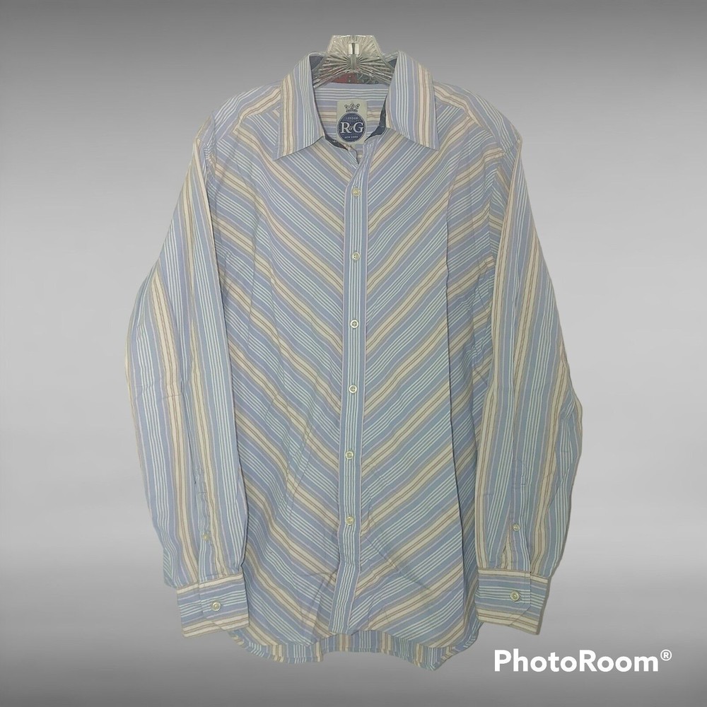R & G Robert Graham Long Sleeve Button Up Striped Shirt Size Large French Cuff